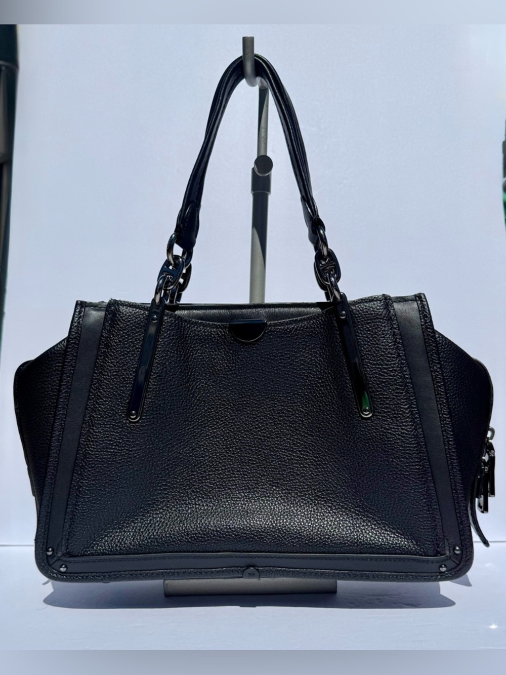 COACH Dreamer 27 Black Pebble Leather Satchel Pewter Gunmetal Hardware EUC